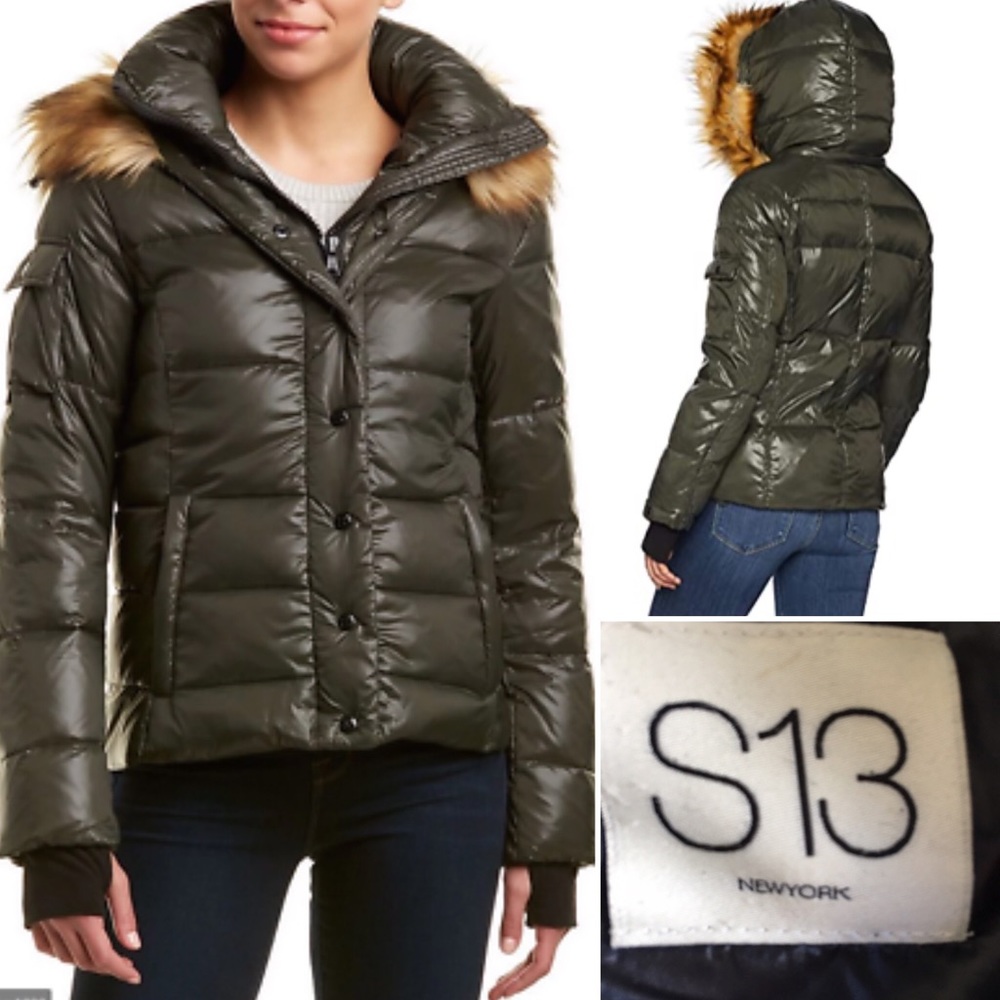 S13 Kylie High-Shine Faux-Fur Hooded Down Puffer